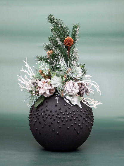 Black Glass Vase for Flowers | Painted Art Glass Round Bubble Vase | Interior Design Home Room Decor | Table black vase 6 inch | 5578/180/sh150.4