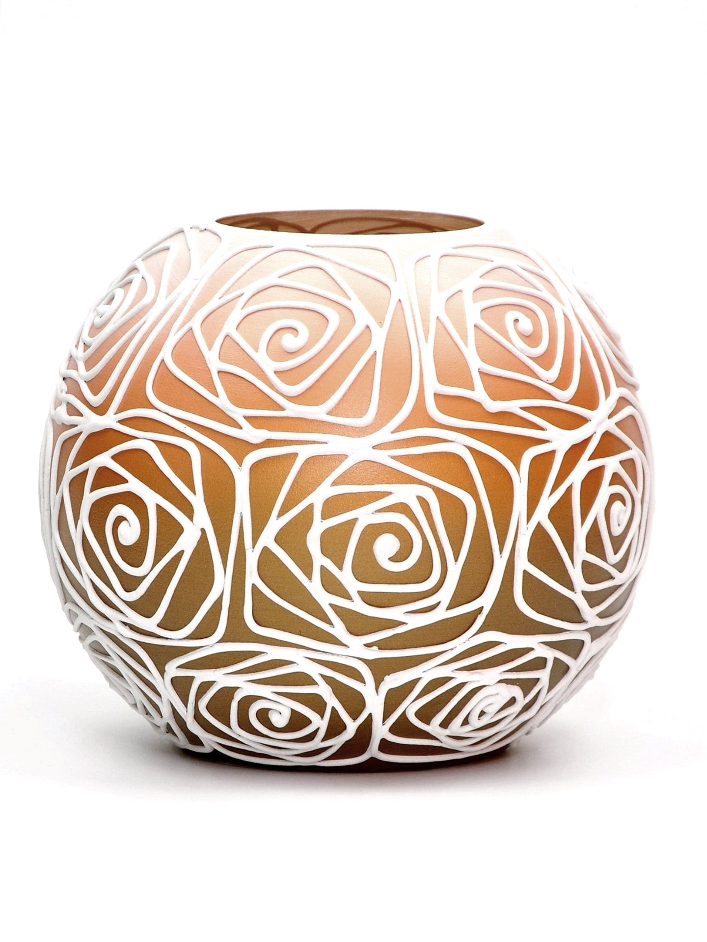 Handpainted Glass Vase for Flowers | Painted Orange Art Glass Round Vase | Interior Design Home Room Decor | Table vase 6 inch | 5578/180/sh120.1