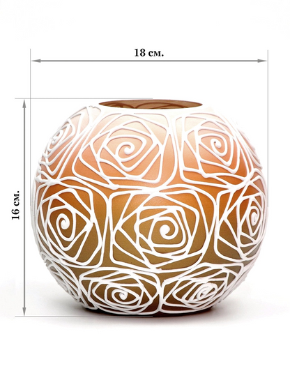 Handpainted Glass Vase for Flowers | Painted Orange Art Glass Round Vase | Interior Design Home Room Decor | Table vase 6 inch | 5578/180/sh120.1