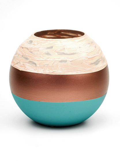 Handpainted Glass Vase | Painted Copper Bowl Art Glass Round Vase | Interior Design Home Room Decor | Table vase 6 inch | 5578/180/sh170