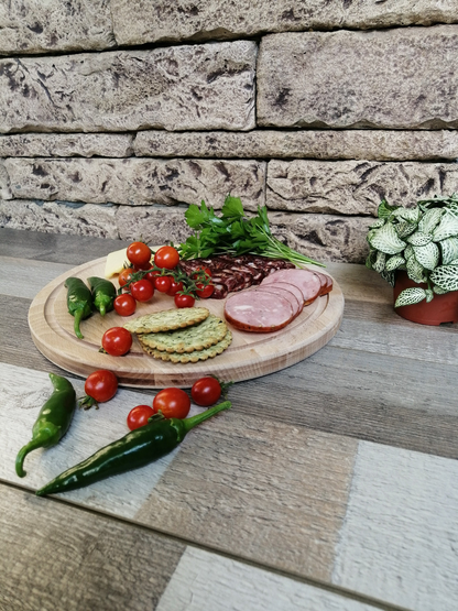 Round Charcuterie Board, Serving Cheese Platter, Wood Serving Tray