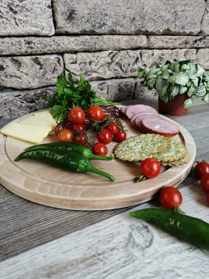 Round Charcuterie Board, Serving Cheese Platter, Wood Serving Tray