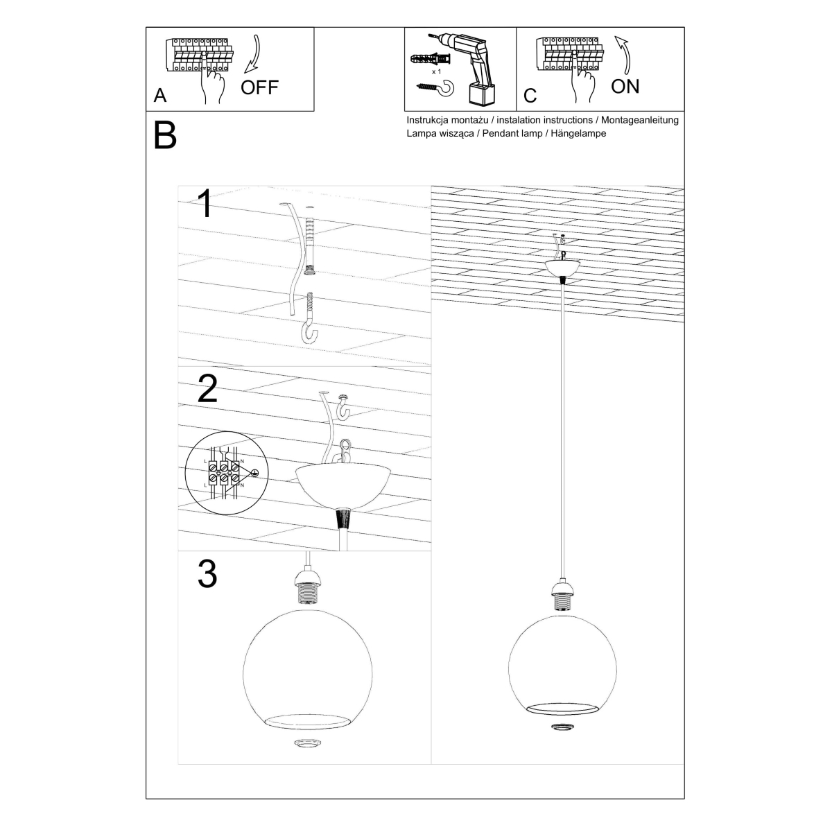 Taklampa BALL, Vit