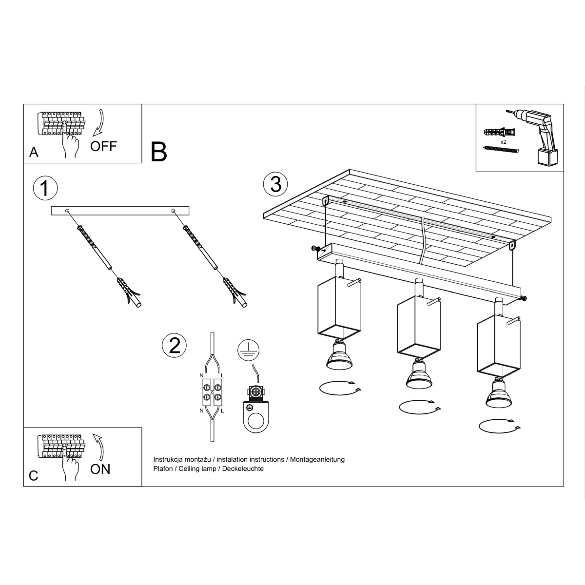 Ceiling lamp MERIDA 3 grey