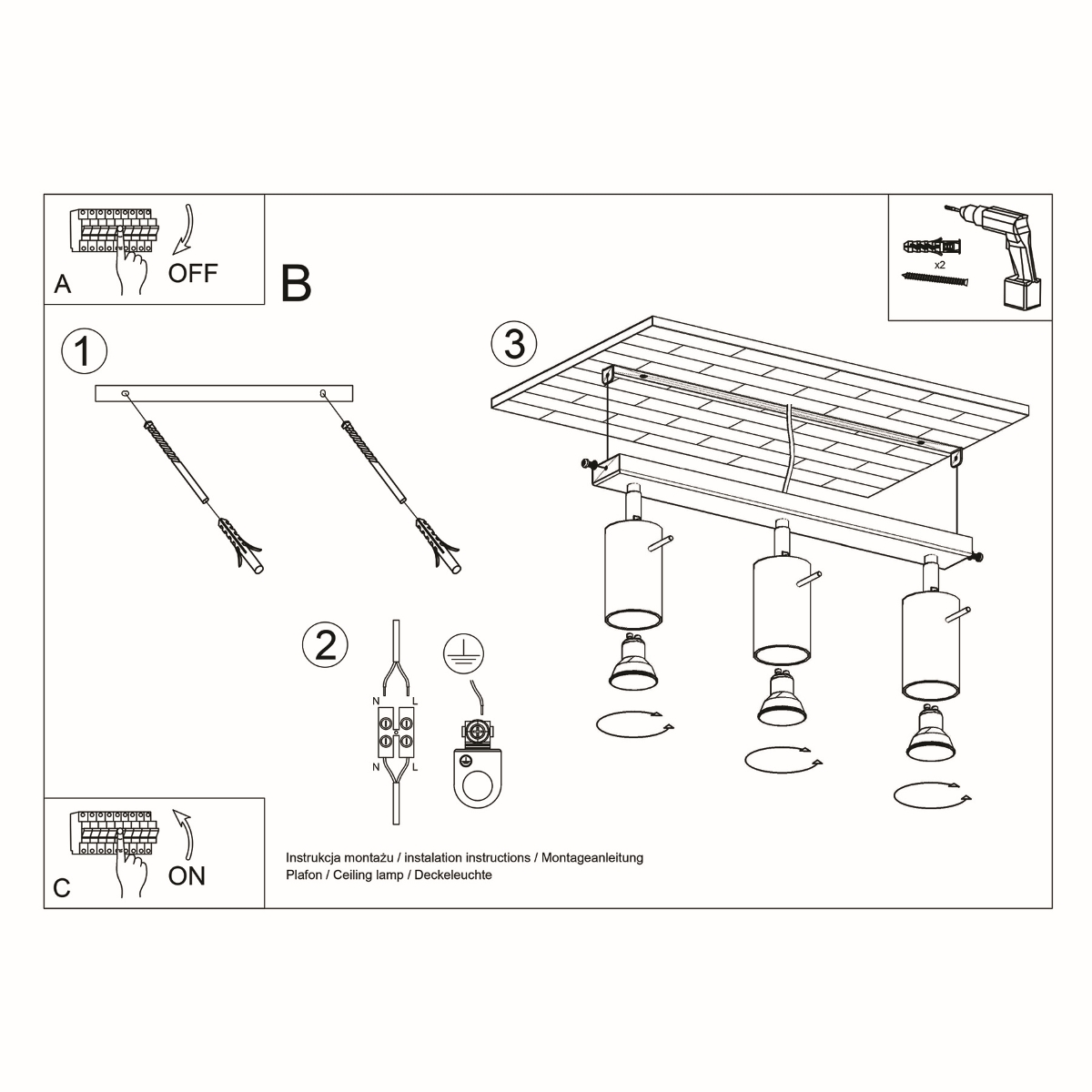 Ceiling lamp RING 3 grey