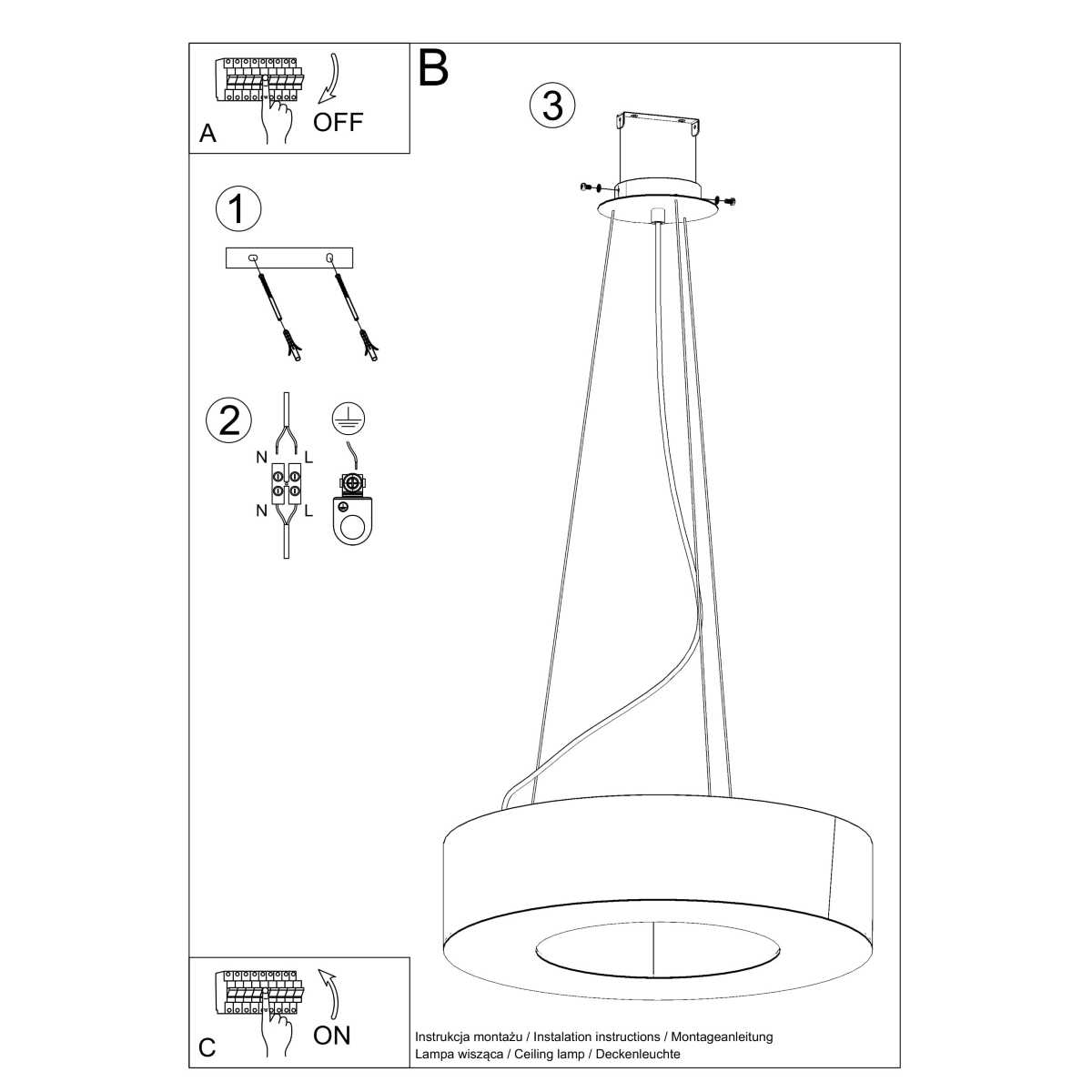 Taklampa SATURNO SLIM 70, Svart