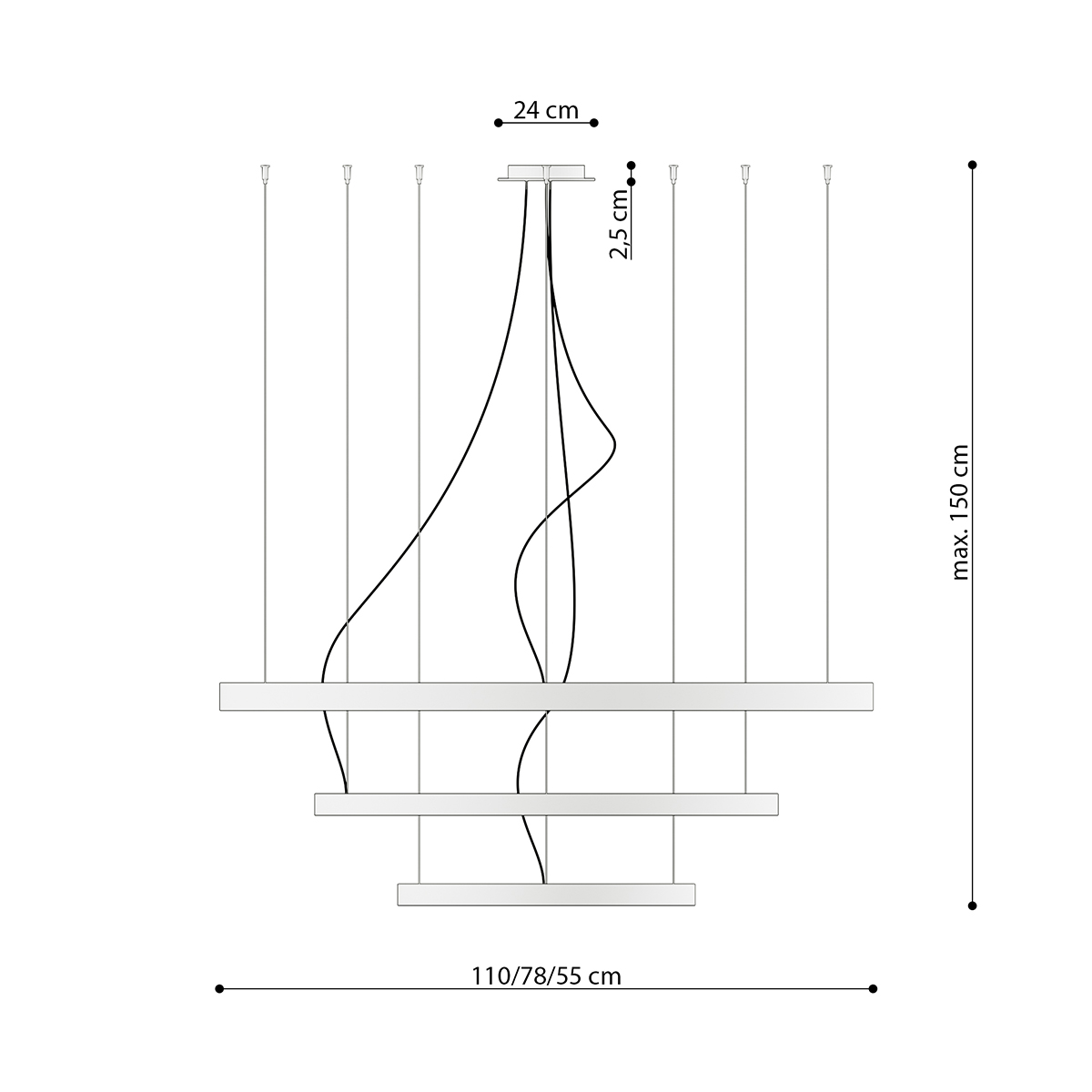 Chandelier RIO 3 55/78/110 golden LED 3000K