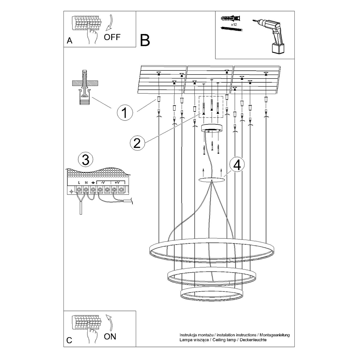 Chandelier RIO 3 55/78/110 golden LED 3000K