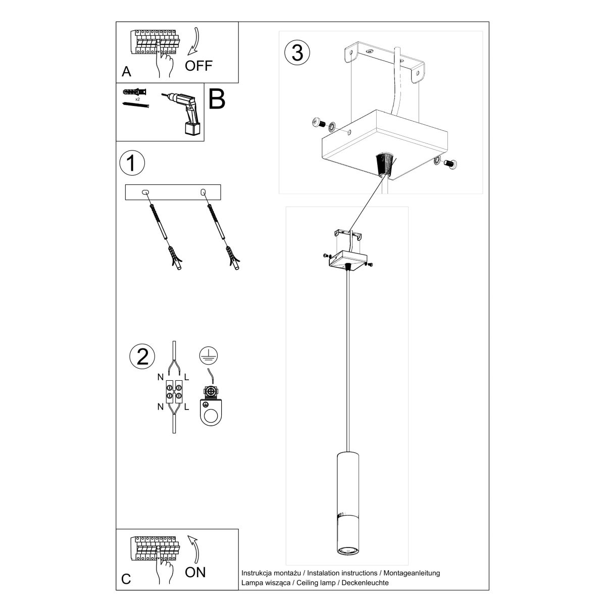 Taklampa LOOPEZ 1, Svart/Krom