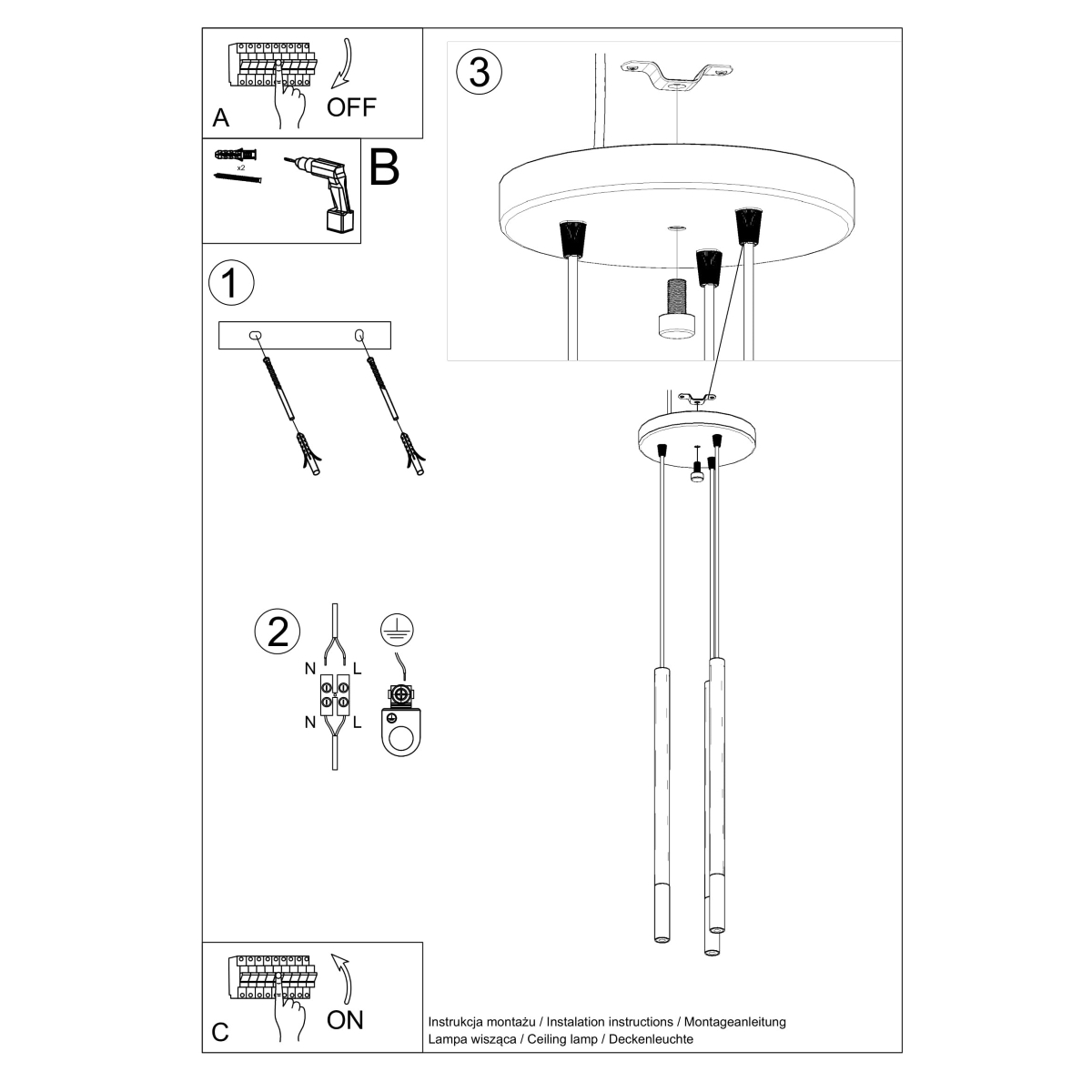 Pendant lamp MOZAICA 3P black/chrome