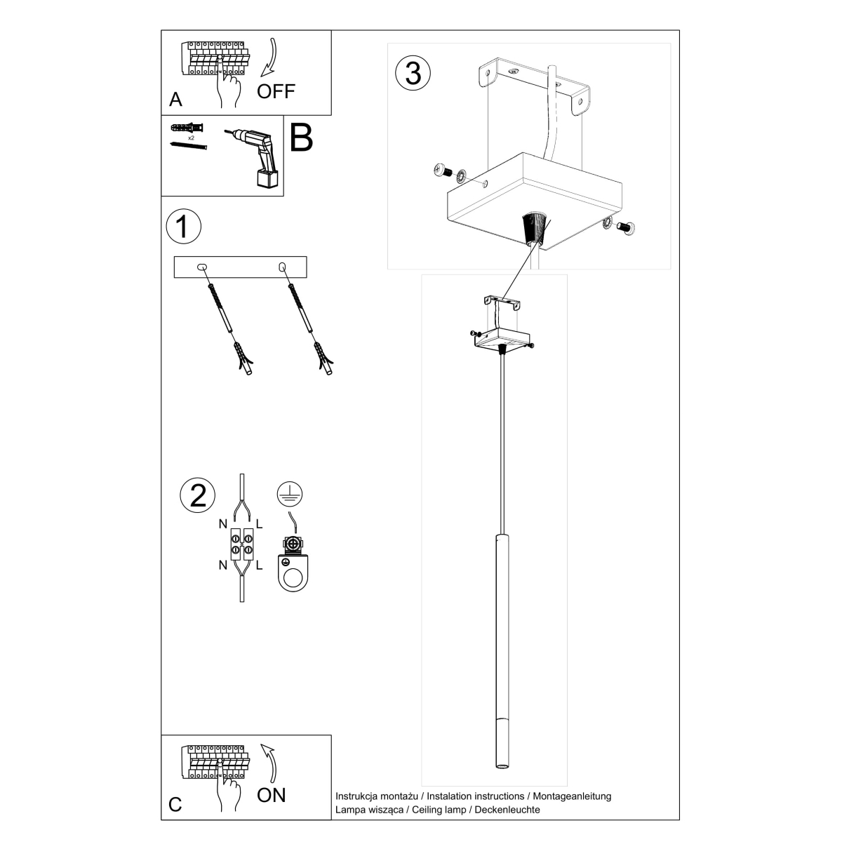 Pendant lamp MOZAICA 1 black/chrome