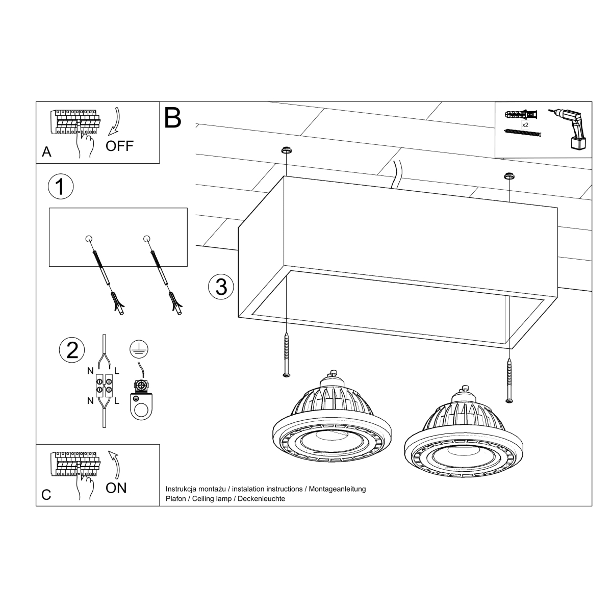 Ceiling lamp QUATRO 2 concrete