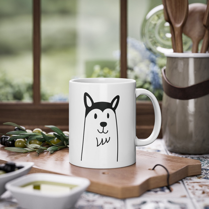 Cute dog Husky mug, white, 325 ml / 11 oz Coffee mug, tea mug for kids, children, puppies mug for dog lovers, dog owners