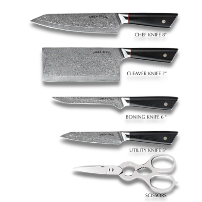 HAGAKURE SIX | Essential 6 pcs Knife set | 4 Knives, 1 Shears with Wood Block