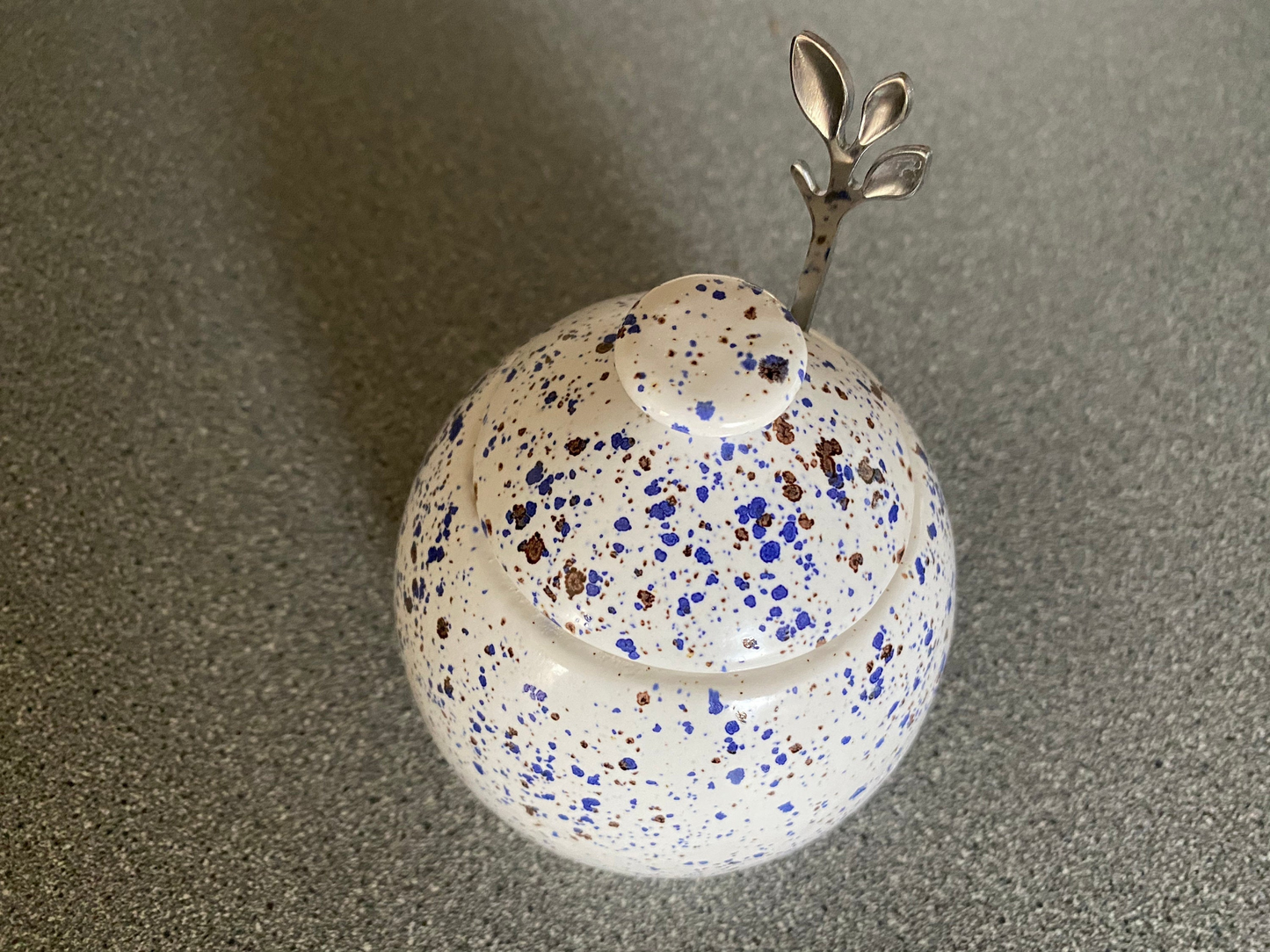 Sugar Bowl with Lid and Spoon in Speckled Blue Glaze