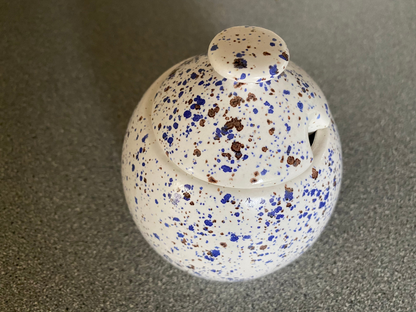 Sugar Bowl with Lid and Spoon in Speckled Blue Glaze